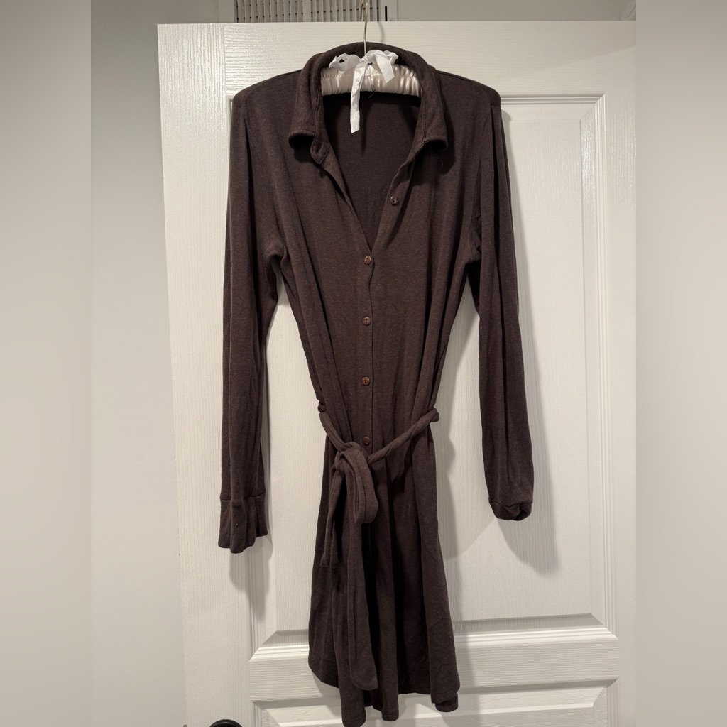 Adorable Oversized Brown Button-Up Long Sleeve Dress